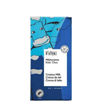 De biologische kinderchocolade van VIVANI met delicate melkroom omhuld met melkchocolade.