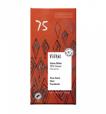 VIVANIs Organic Chocolate Fine Bitter con 75 por ciento de cacao panameño y azúcar de flor de coco