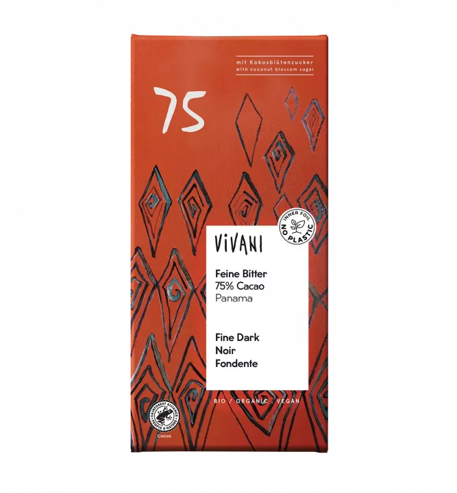 VIVANIs Bio-Schokolade Feine Bitter mit 75 Prozent panamaischem Kakao und Kokosblütenzucker