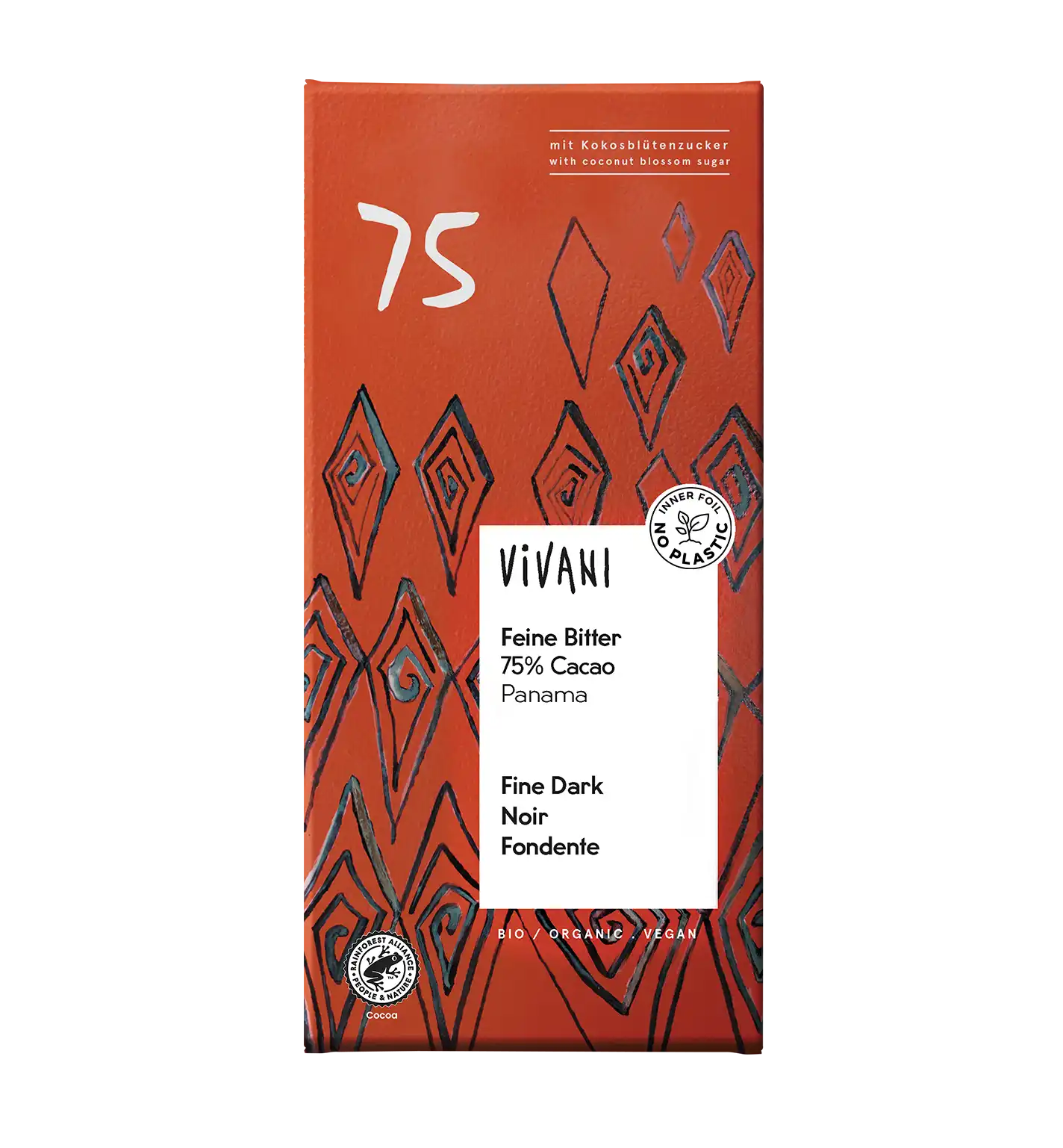 VIVANIs Bio-Schokolade Feine Bitter mit 75 Prozent panamaischem Kakao und Kokosblütenzucker