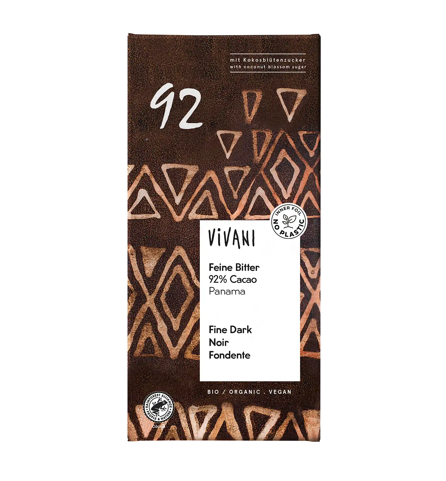 VIVANIs Bio-Schokolade Feine Bitter mit 92 Prozent panamaischem Kakao und Kokosblütenzucker