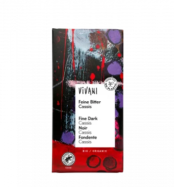 VIVANI's økologiske chokolade Fine Bitter Cassis fyldt med fin cassis creme