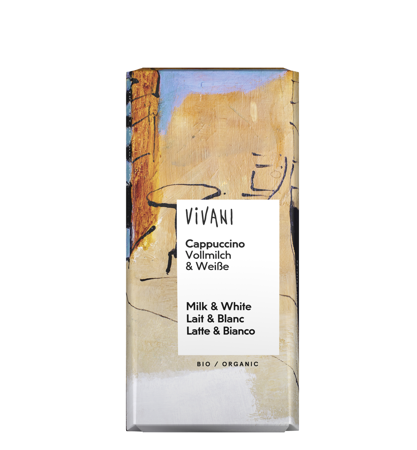 VIVANIs Bio-Schokolade Cappuccino besteht aus zwei Schichten: Vollmilch-Kaffee und Weiße Schokolade.