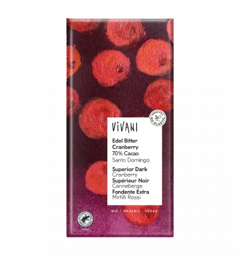 Organic Chocolate Fine Bitter Cranberry от VIVANI с содержанием 70 процентов 