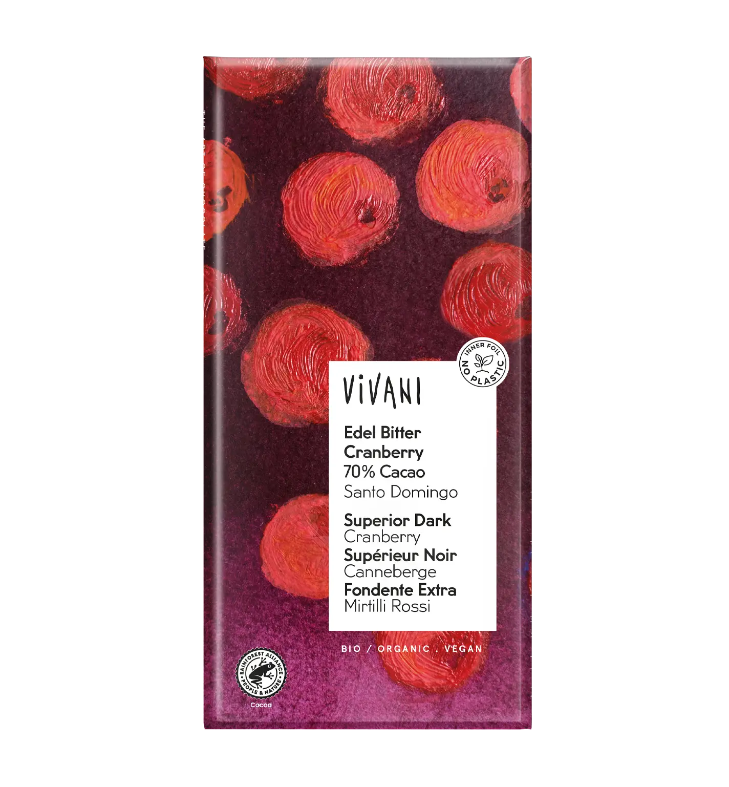 VIVANIs Bio-Schokolade Edel Bitter Cranberry mit 70 Prozent 