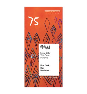 feine-bitter-75-prozent-kakao-kokosbluetenzucker-vegan-vivani-bio-schokolade VIVANIs Bio-Schokolade Feine Bitter mit 75 Prozent panamaischem Kakao und Kokosblütenzucker.