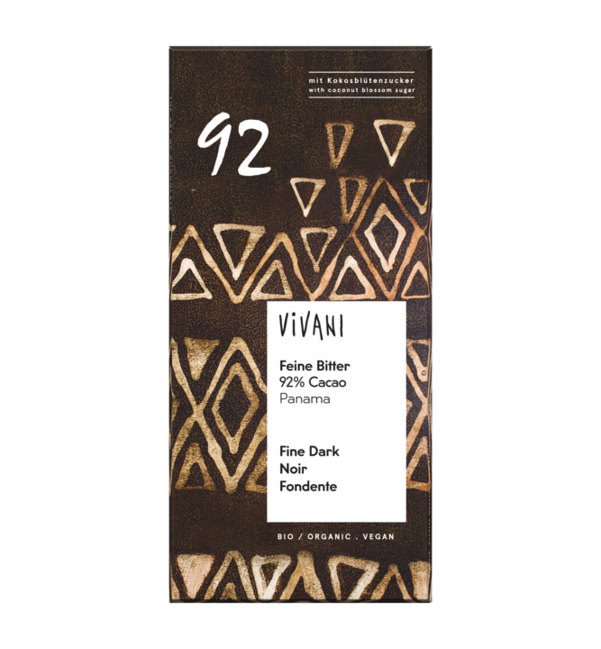 feine-bitter-92-prozent-kakao-kokosbluetenzucker-vegan-vivani-bio-schokolade VIVANIs Bio-Schokolade Feine Bitter mit 92 Prozent panamaischem Kakao und Kokosblütenzucker