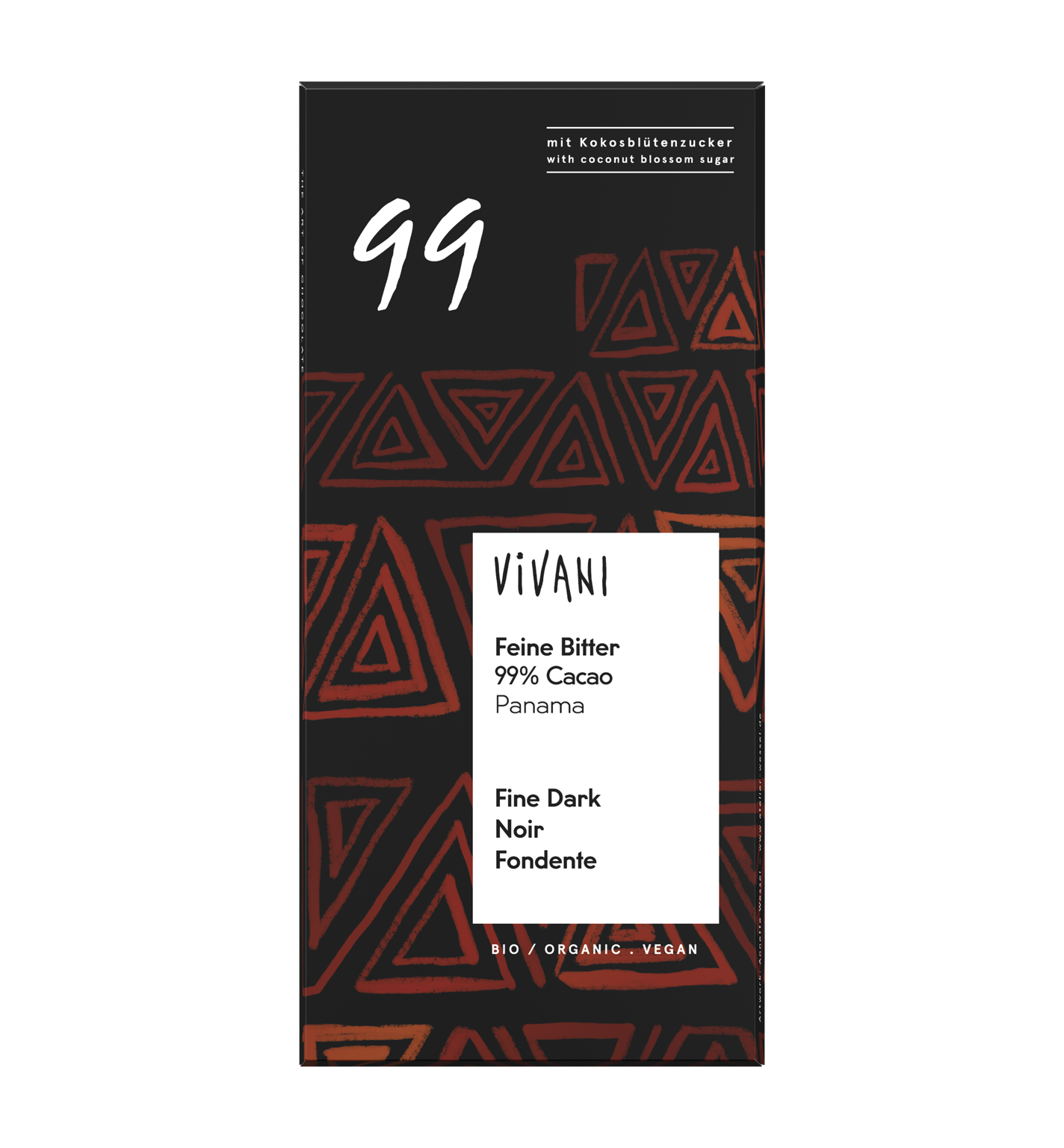VIVANIs Bio-Schokolade Feine Bitter mit 99 Prozent panamaischem Kakao und Kokosblütenzucker.
