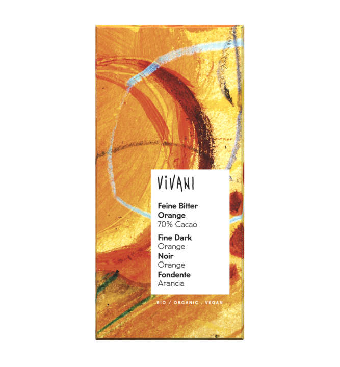 feine-bitter-orange-70-prozent-cacao-vivani-bio-schokolade VIVANIs vegane Bio-Schokolade Feine Bitter Orange.