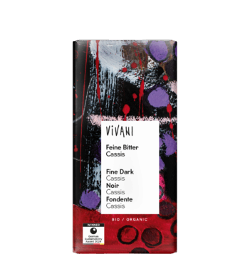 VIVANI's organic Fine Dark Cassis Chocolate with delicious cassis filling