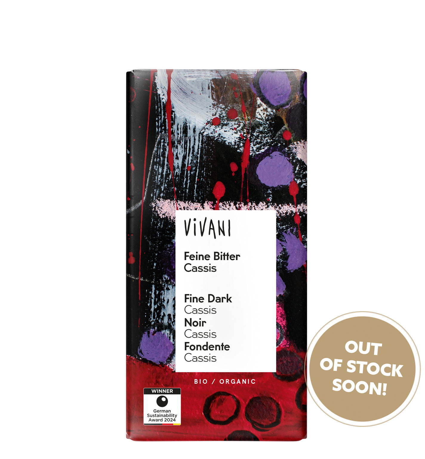 VIVANI's organic Fine Dark Cassis Chocolate with delicious cassis filling.