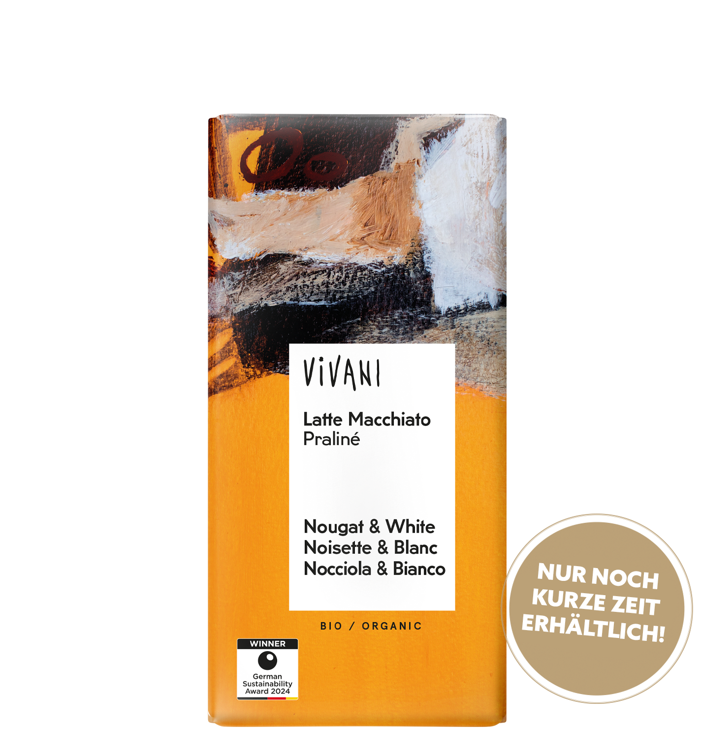 VIVANIs Bio-Schokolade Latte Macchiato Praliné mit Nougat und weißer Schokolade mit Espresso Crisps