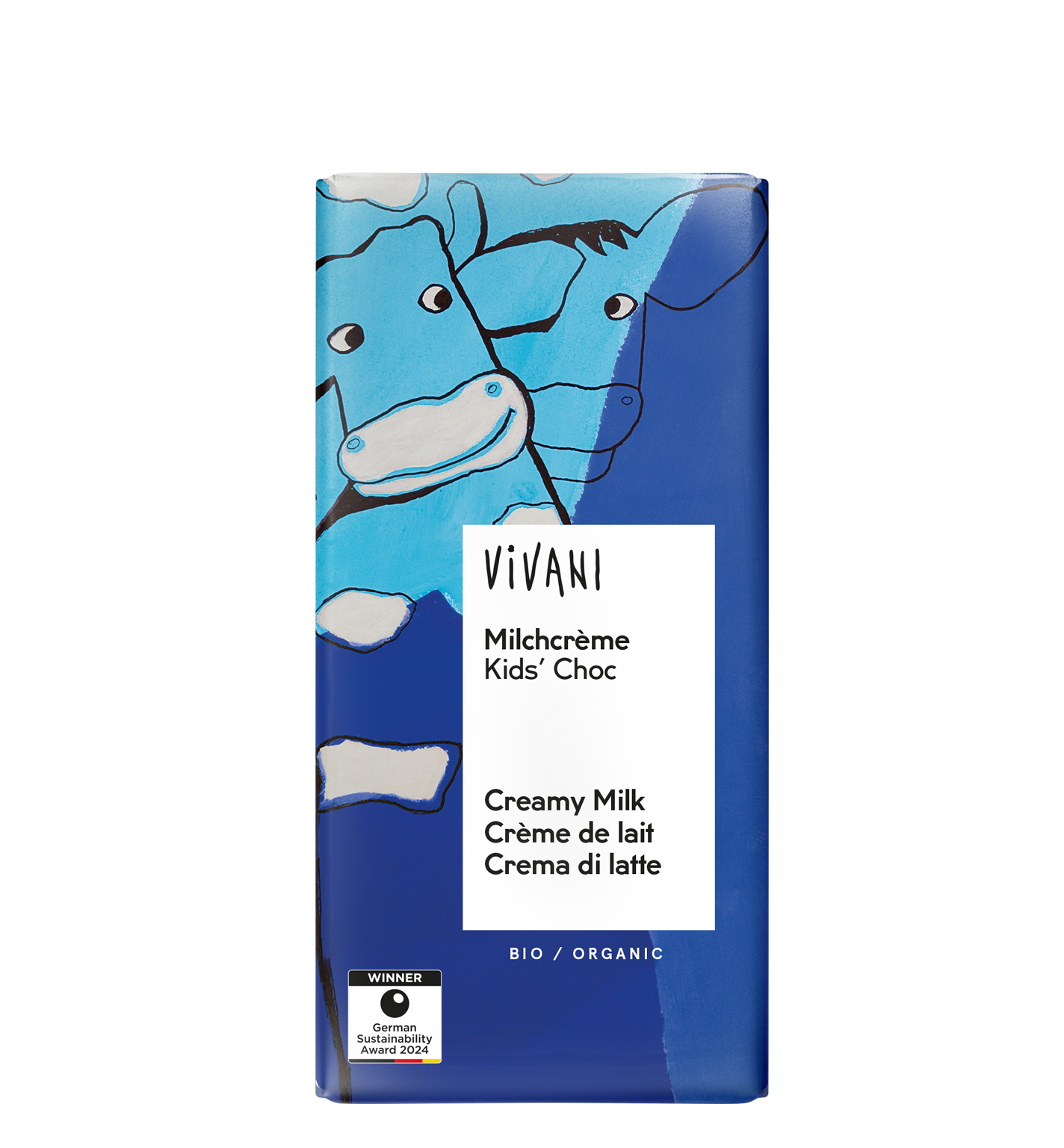 Die Bio-Kinderschokolade von VIVANI mit zarter Milchcreme umhüllt von Vollmilchschokolade
