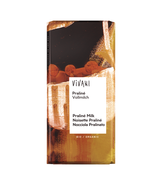 VIVANIs Bio-Schokolade Praliné Vollmilch mit Nougatfüllung.