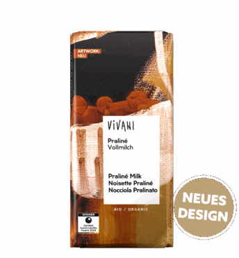 VIVANIs Bio-Schokolade Praliné Vollmilch mit Nougatfüllung.