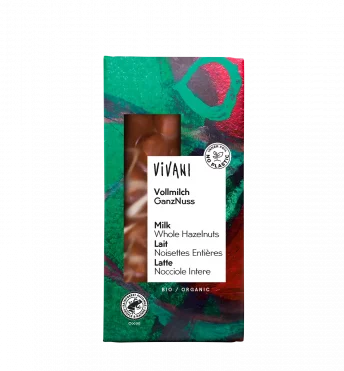 VIVANIs Vollmilch Bio-Schokolade mit gerösteten, ganzen Haselnüsse