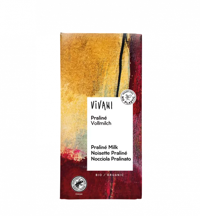 vollmilch-praline-nougat-vivani-bio-schokolade VIVANIs Bio-Vollmilch Schokolade Praliné mit zarter Nougatfüllung