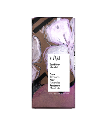 zartbitter-mandel-vegan-vivani-bio-schokolade VIVANIs vegane Bio-Schokolade Zartbitter mit gerösteten Mandeln.