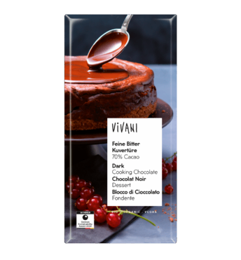 Cobertura vegana de chocolate negro fino de VIVANI Chocolate ecológico con un 70% de contenido de cacao