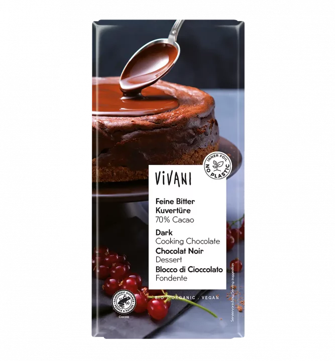 Vegane Feine Bitter Kuvertüre von VIVANI Bio-Schokolade mit 70 Prozent Kakaogehalt