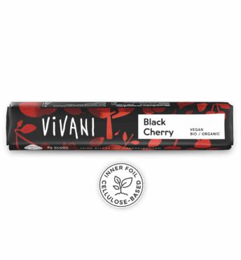 VIVANIs barra de chocolate orgânico vegan Black Cherry com cereja ácida estaladiça