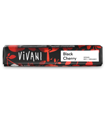 black-cherry-riegel-vivani-bio-schokolade VIVANIs veganer Bio-Schokoladenriegel Black Cherry mit Sauerkirsch-Crisp.