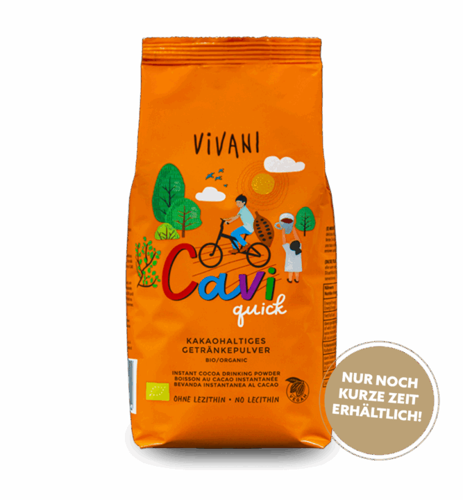 Kakaohaltiges, veganes Getränkepulver Cavi Quick von VIVANI Bio-Schokolade.