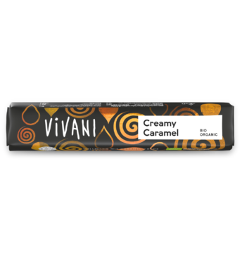creamy-caramel-chocolate-snack-bar-organic-vivani VIVANI's organic chocolate bar Creamy Caramel with caramel core.