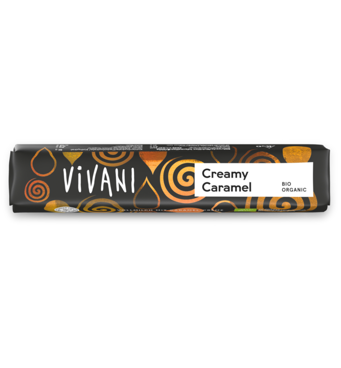 creamy-caramel-riegel-vivani-bio-schokolade VIVANI Bio-Schokoladenriegel Creamy Caramel mit cremigem Karamellkern und einer Prise Meersalz.