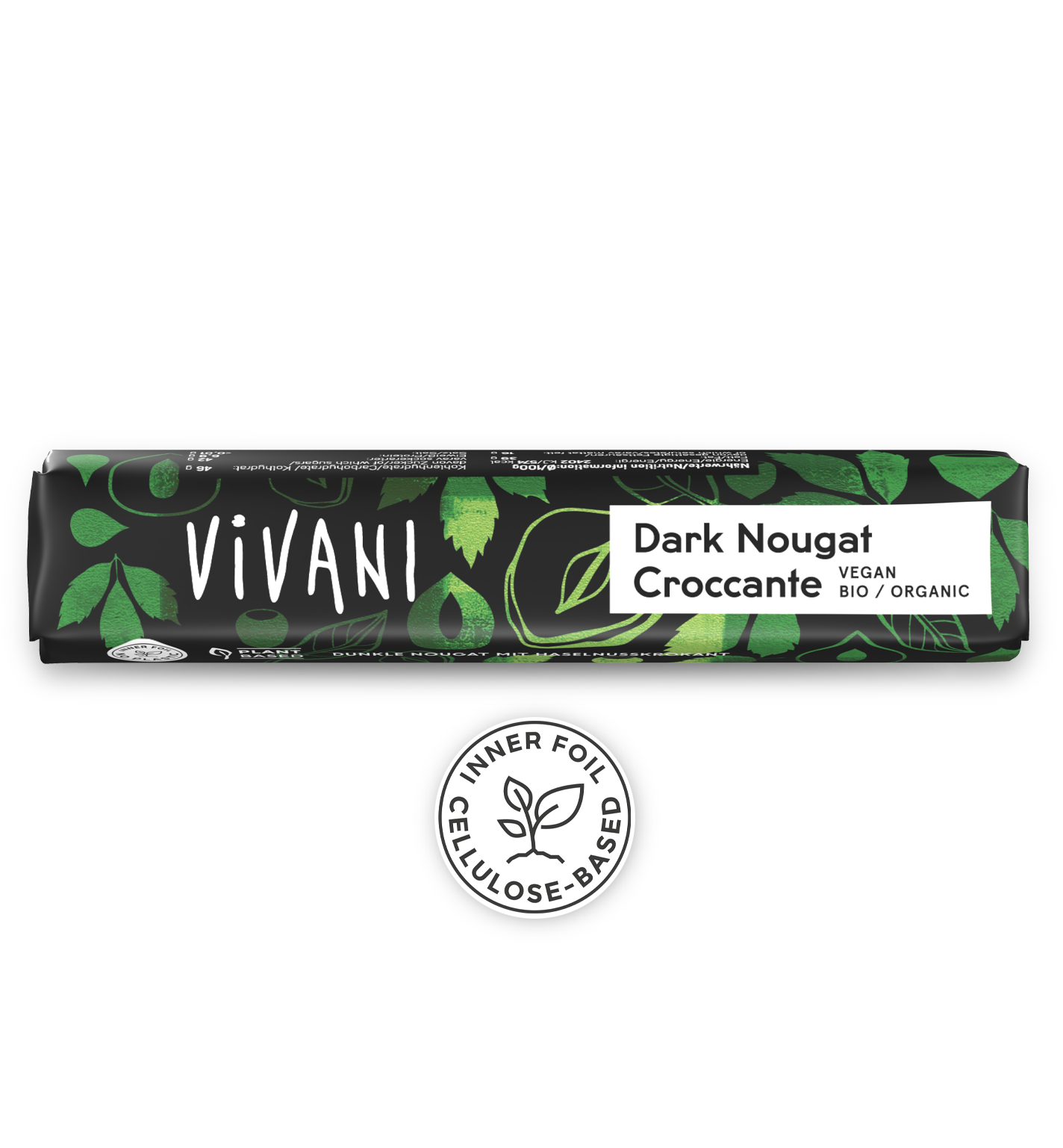 VIVANIs veganske økologiske chokoladebar Dark Nougat Croccante med højt nøddeindhold og sprød hasselnøddeskør