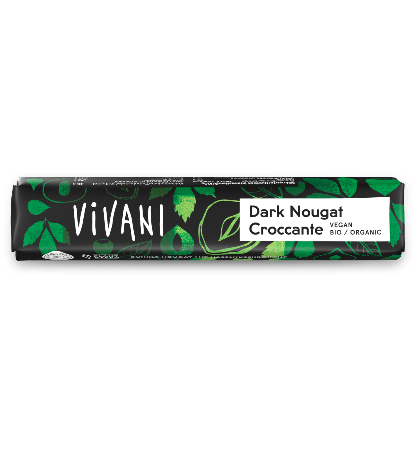 VIVANIs veganer Bio-Schokoladenriegel Dark Nougat Croccante mit hohem Nussanteil und knackigem Haselnusskrokant.