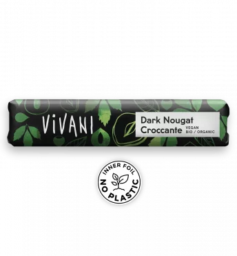 Tableta de chocolate vegano ecológico VIVANI Turrón Oscuro Croccante con alto contenido en frutos secos y crujiente de avellana.