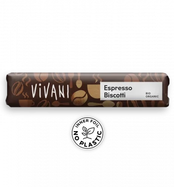 VIVANIs Bio-Schokoladenriegel Espresso Biscotti mit Espresso-Crème und Waffelstückchen