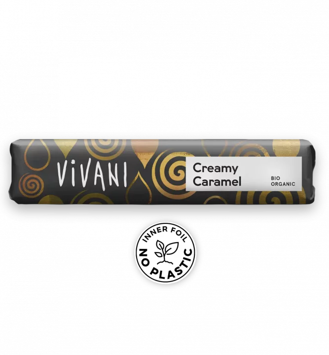 VIVANIs veganer Bio-Schokoladenriegel Creamy Caramel mit cremigem Karamell-Kern und einer Prise Meersalz