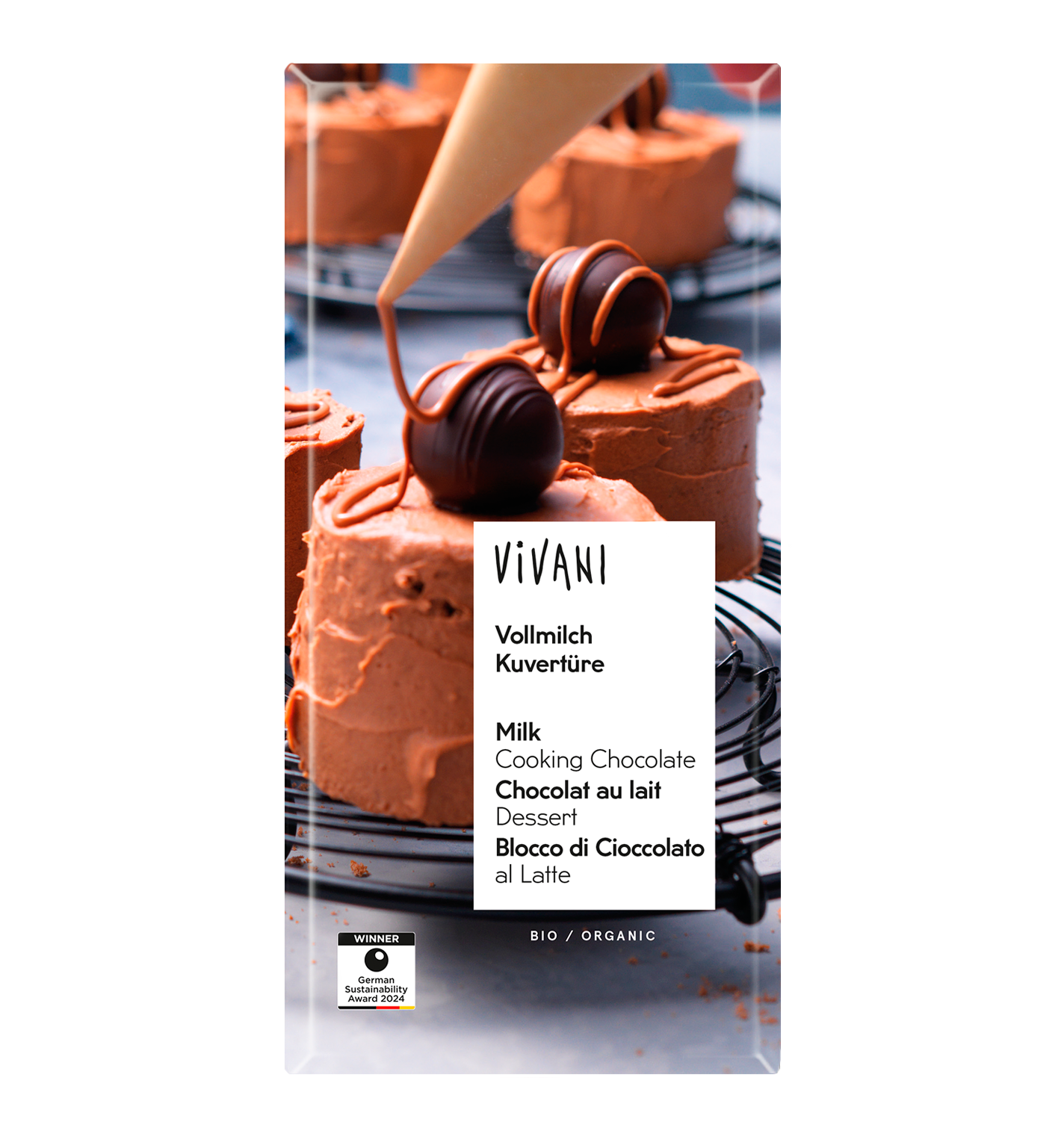 Melkchocoladecoating van VIVANI Biologische chocolade met 35 procent cacaogehalte