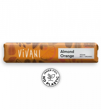 VIVANIs veganer Bio-Schokoladenriegel Almond Orange mit Reisdrink-
