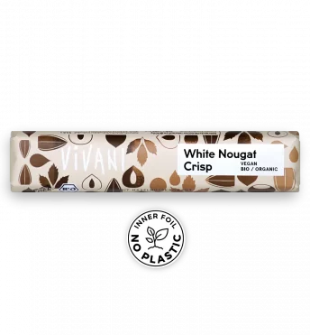 VIVANIs veganer Bio-Schokoladenriegel White Nougat Crisp mit Haselnusskrokant