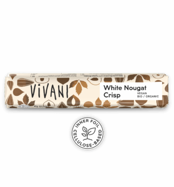 Barre de chocolat bio végétalien VIVANIs White Nougat Crisp avec croquant de noisettes