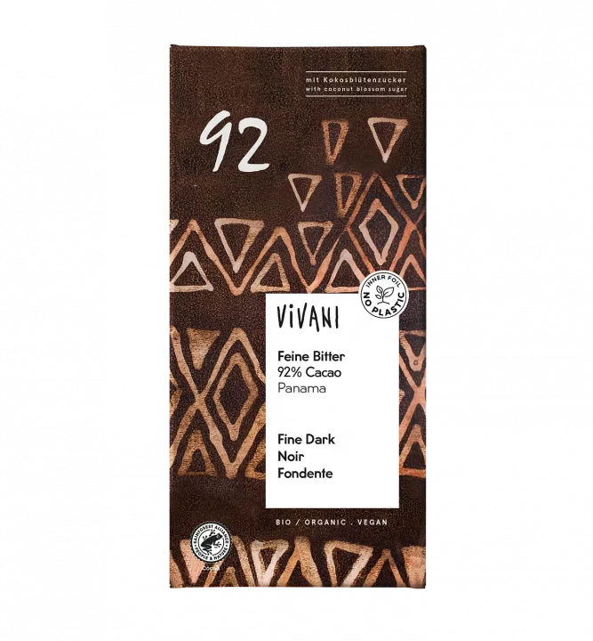 VIVANI's organic chocolate Fine Dark with 92 percent Panamanian cocoa and coconut blossom sugar