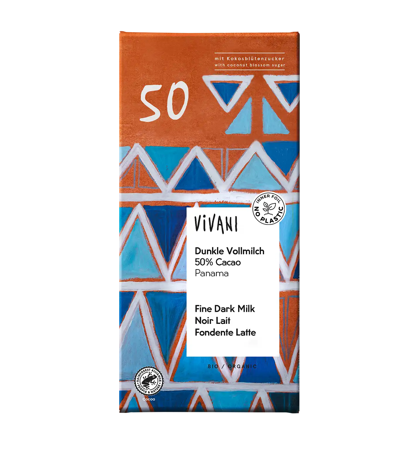 VIVANI's organic Fine Dark Milk Chocolate with 50 percent cocoa content and coconut blossom sugar