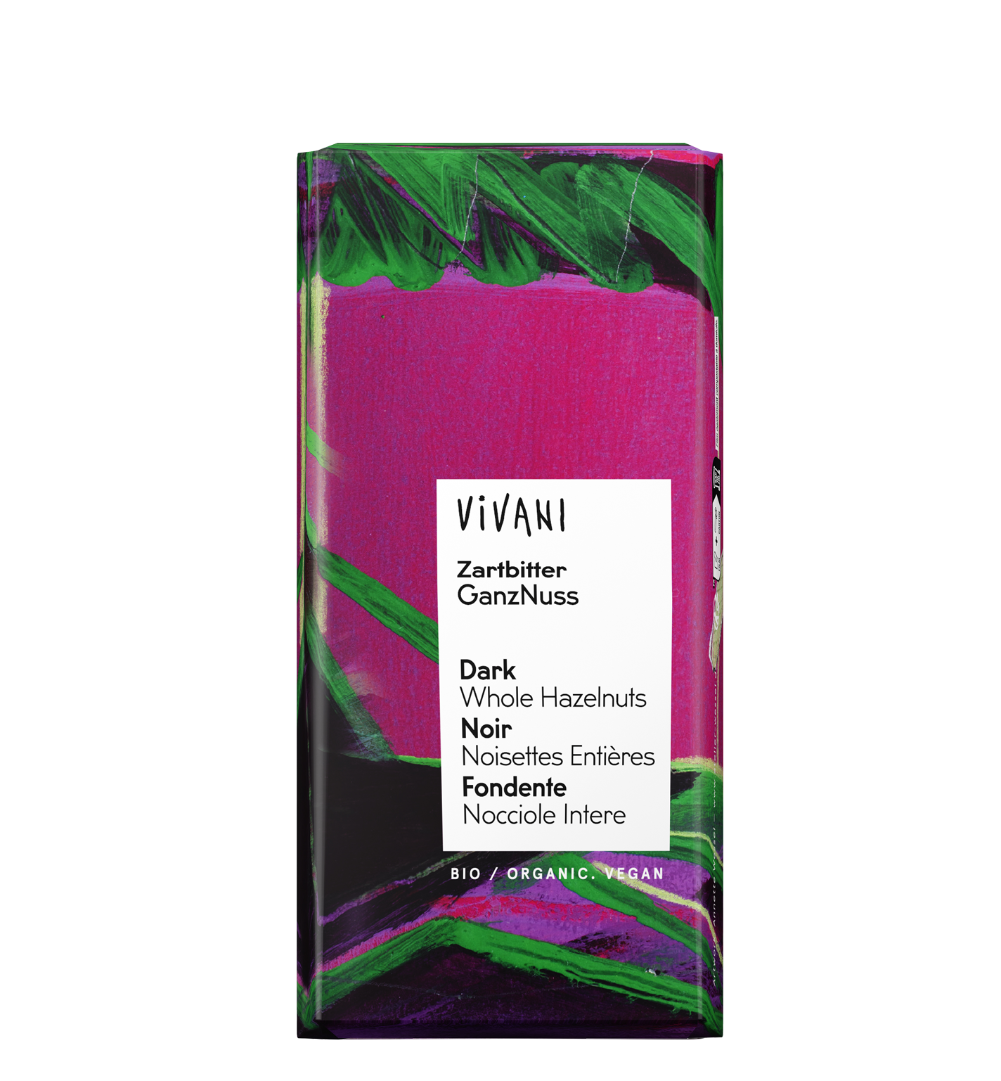 VIVANI's organic and vegan Dark Chocolate with roasted whole hazelnuts.