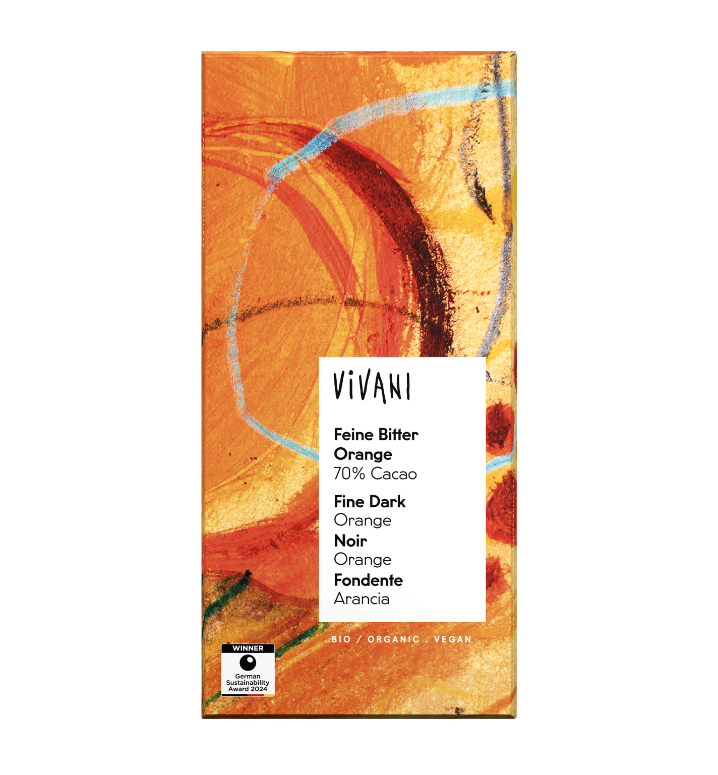 VIVANI’s organic and vegan Fine Dark Orange Chocolate.