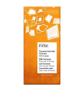 VIVANI's organic Milk Chocolate with Pink Salt of Maras from the Andes and coconut blossom sugar.