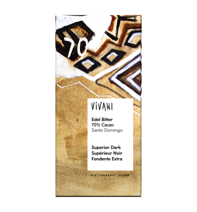 VIVANI's vegan and organic chocolate Superior Dark with 70 percent fine flavour cocoa from the Dominican Republic.