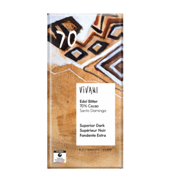 VIVANI's vegan and organic chocolate Superior Dark with 70 percent fine flavour cocoa from the Dominican Republic