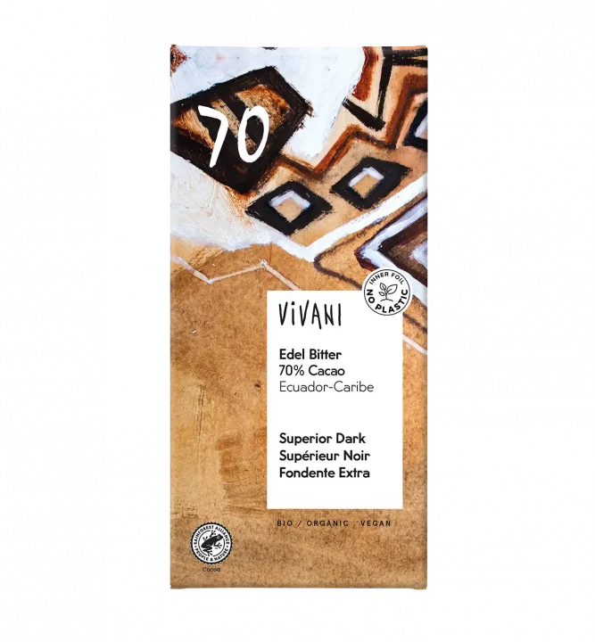 VIVANI's organic chocolate Superior Dark with 70 percent finest Arriba Cocoa from Ecuador