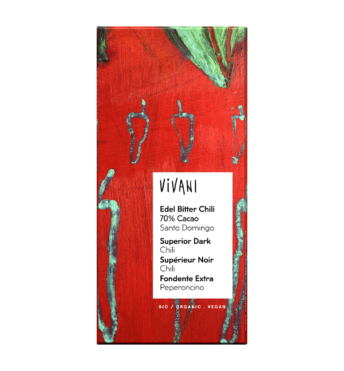 superior-dark-chili-70-percent-cocoa-vegan-vivani-organic-chocolate VIVANI's vegan and organic chocolate Superior Dark Chili with 70 percent fine flavour cocoa from the Dominican Republic.