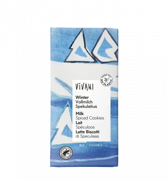 VIVANIs Bio-Vollmilchschokolade in Winter-Variante mit Spekulatiusstückchen