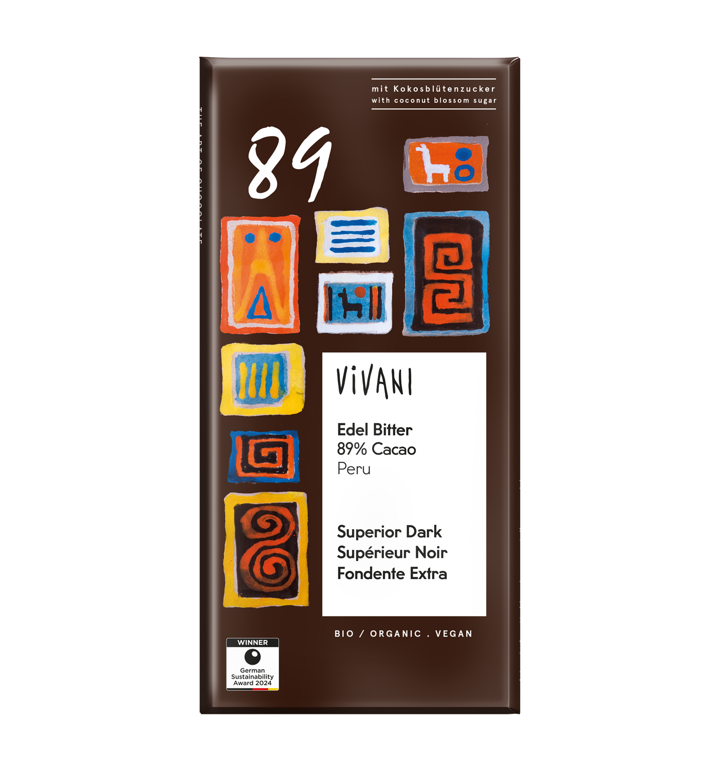 VIVANIs vegane Bio-Schokolade Edel Bitter mit 89 Prozent Edelkakao aus Peru und Kokosblütenzucker