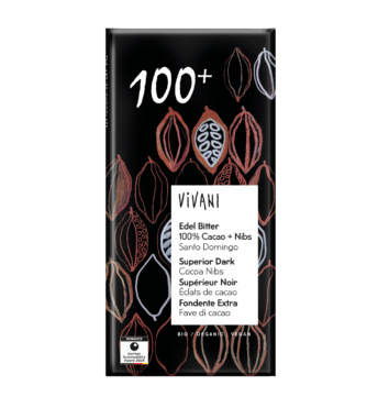 VIVANI's sugar-free organic superior dark chocolate 100% with cocoa nibs